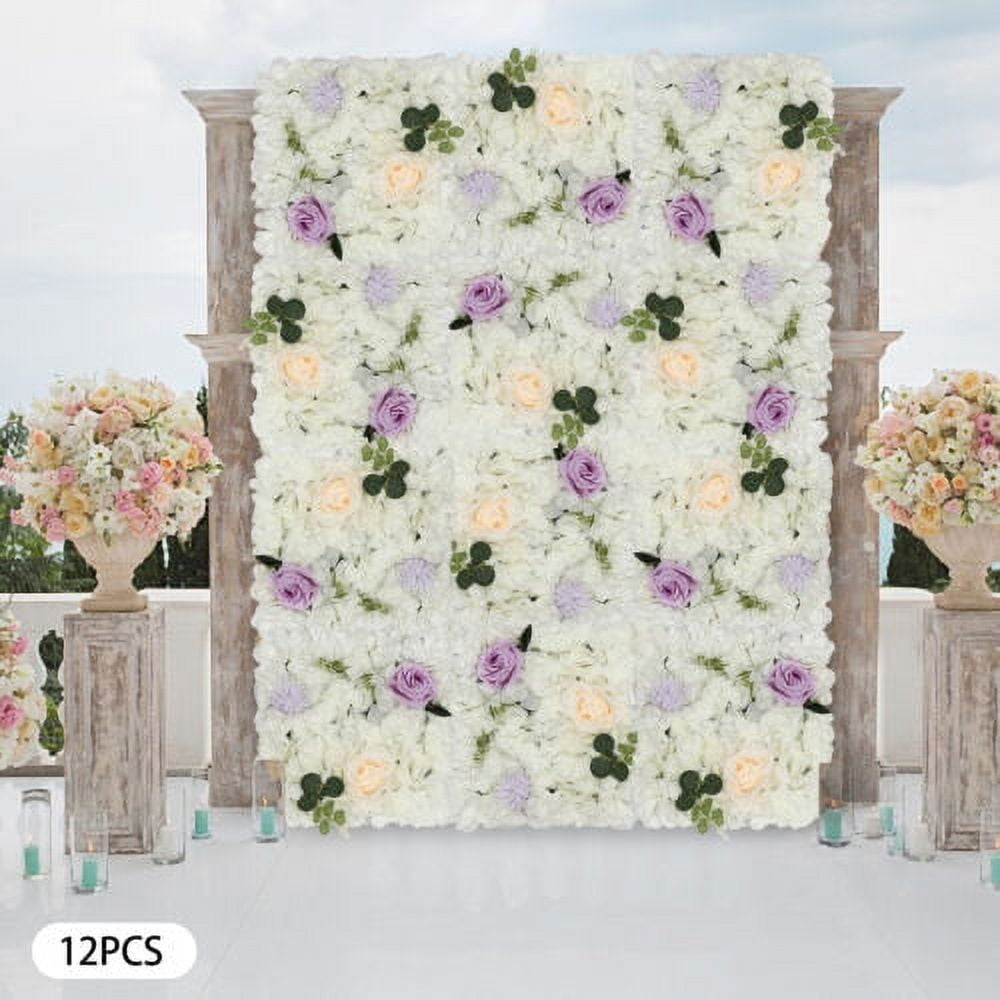 Matnav Backdrop 12pcs Artificial Flower Wall Background Silk Rose Mat for Wedding ...