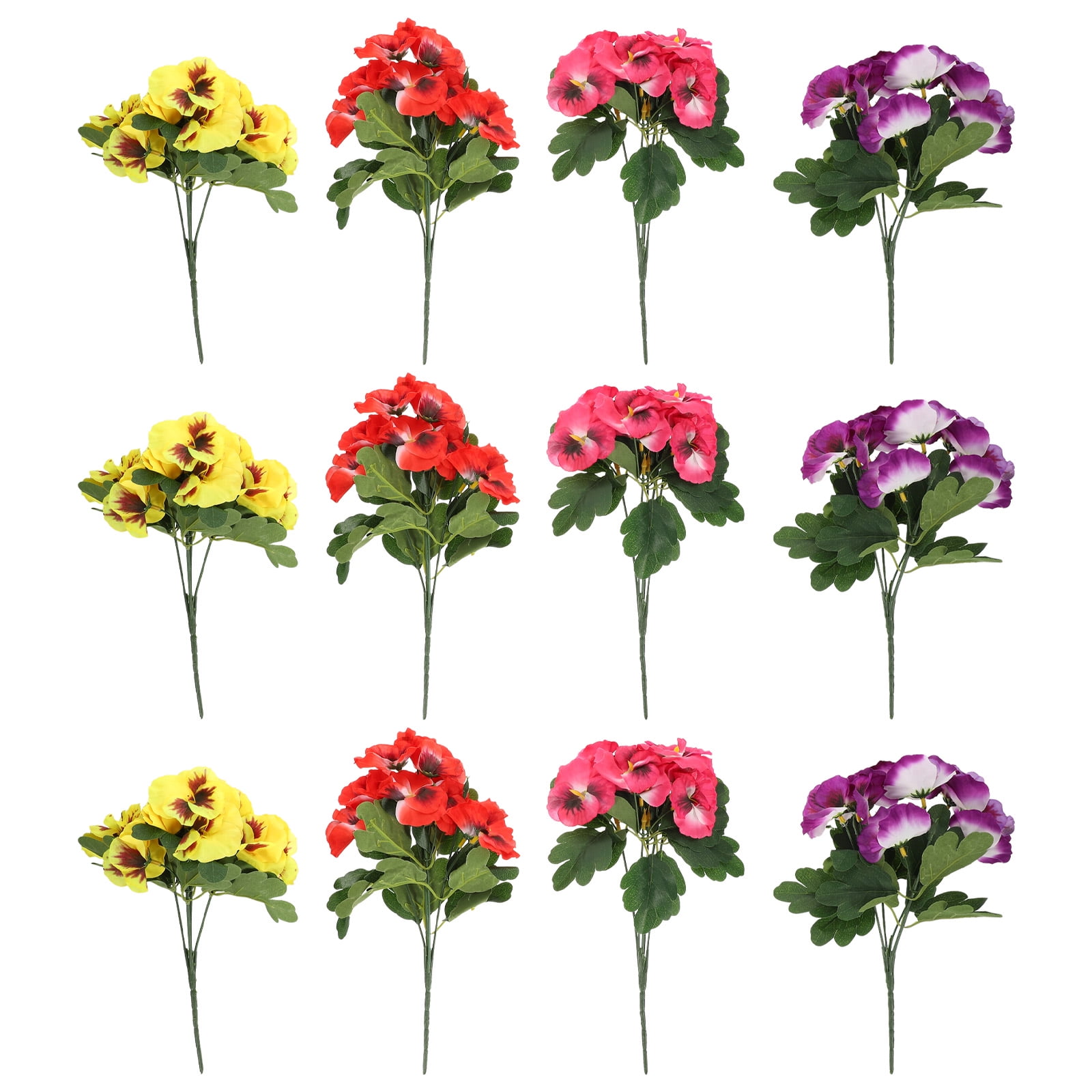12pcs Artificial Flowers Bunches Artificial Pansies Faux Flower Vase