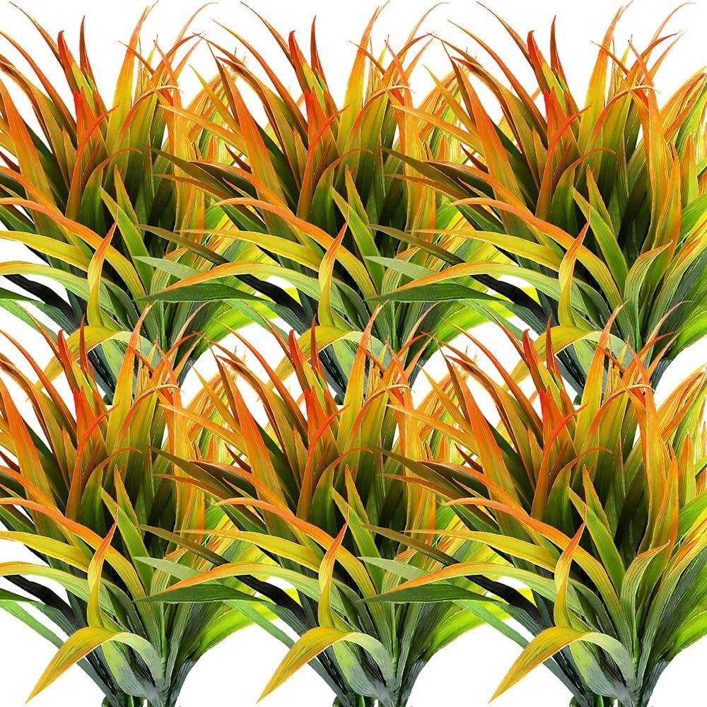 12pcs Artificial Outdoor Plants Artificial Grass Plants Fake Bushes Artificial Shrubs Artificial Fake Grass Plant Faux Wheat Grass for Outdoor UV Resistant Plastic Greenery Plants