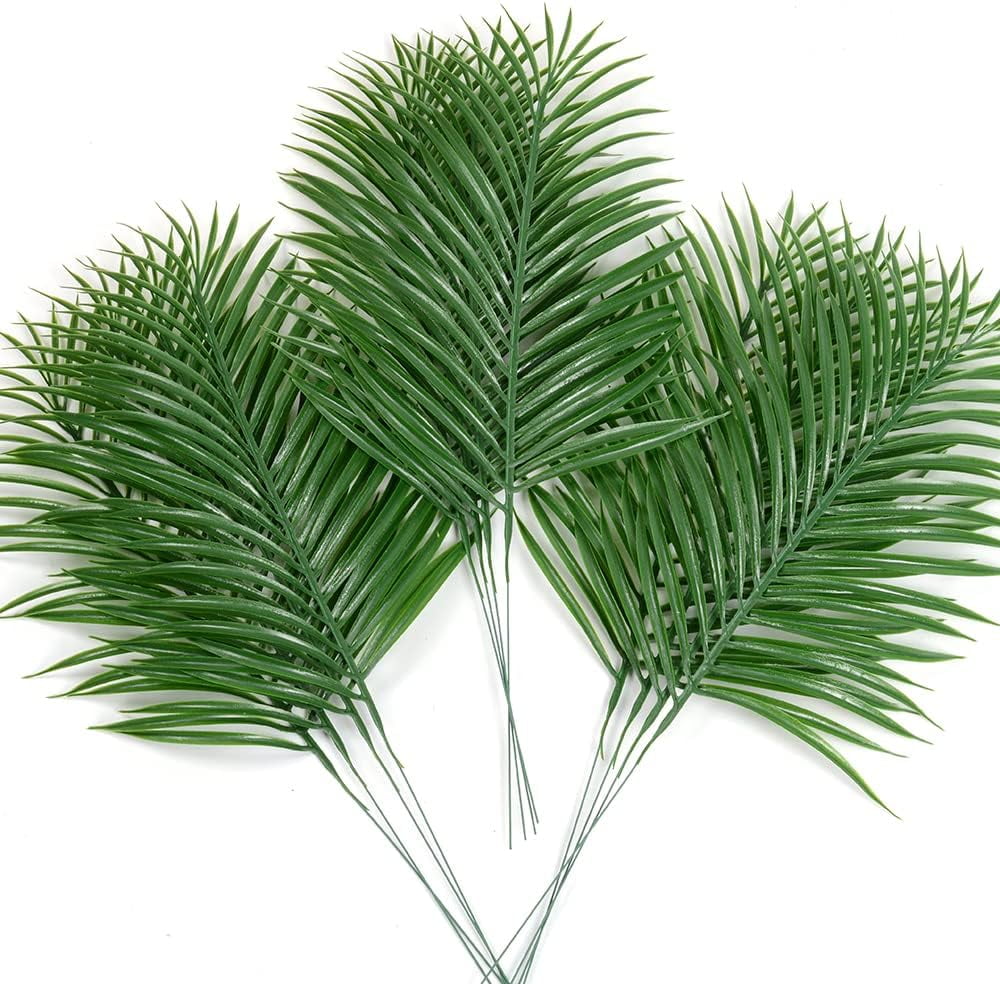 12pcs Artificial Palm Leaves Tropical Plant Outdoor UV Resistant Faux Fake Palm Fronds Plants Greenery Flowers for Home Kitchen Party Arrangement Wedding Decoration
