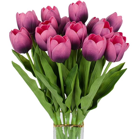 12pcs Artificial Tulip 20 Inch Long Stem Artificial Flower Real Touch Tulipa for DIY Wedding Bridal Bouquet Home Décor Centerpieces Flower(Pinkish Purple)