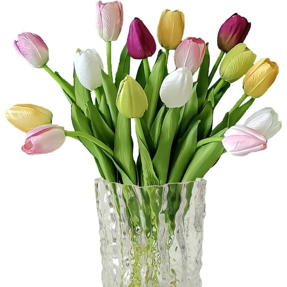 12pcs Artificial Tulips Silk Faux Flowers Real Touch for Wedding Bouquet, Home Decor, Party Centerpiece, Table Decor, Mother's Day Easter Spring Gifts