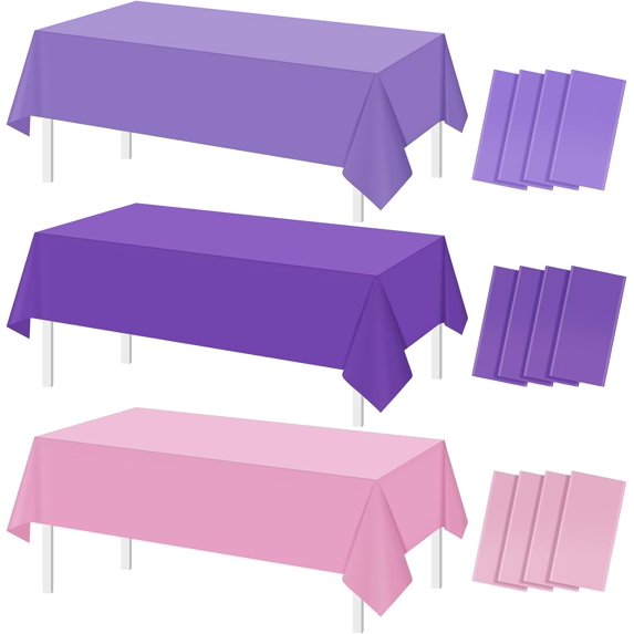12pcs Assorted Color Purple Pink Tablecloths Disposable Plastic Table Cloth Rectangle Table Covers for Lavender Butterfly Theme Party Birthday Wedding Picnic Home Party Decoration,108 * 54inch