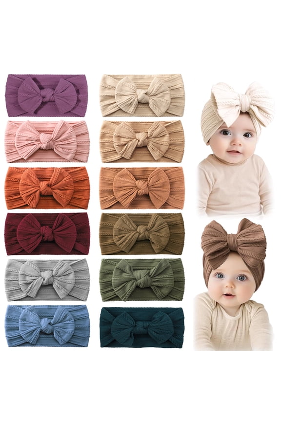 12pcs Baby Nylon Headbands Hair Bow Elastics Hairbands Hair Accessories for Baby Girls Newborn Infant Toddlers Kid