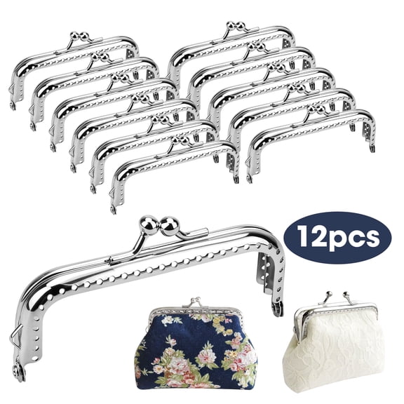 12pcs Bag Kiss Clasp Locks, EEEkit Metal Purse Frame for DIY Coin Bag Handle Sewing Craft, Silver