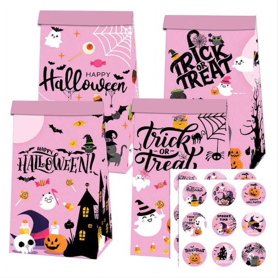 12pcs Bags with 18pcs Round Stickers Trick Or Candy Bags Goodie Bags