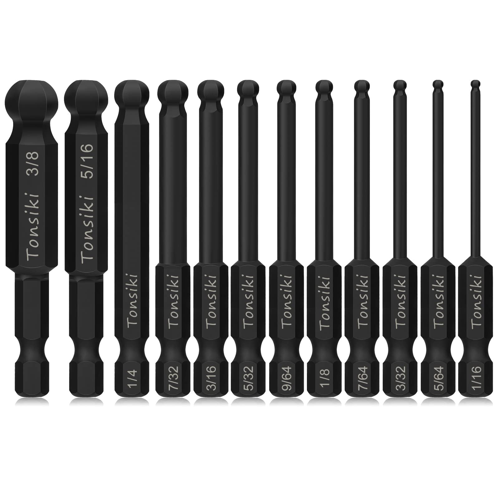 12pcs Ball End Hex Head Allen Wrench Drill Bits Set,Tonsiki 1/4 Allen Key Bit Set SAE Hex Bits