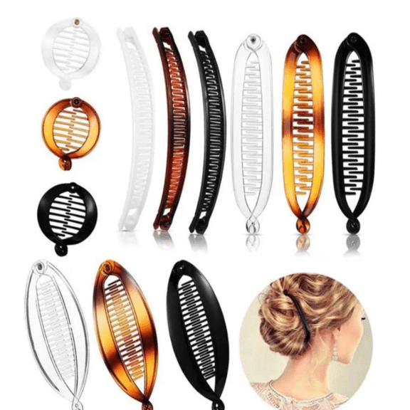 12pcs Banana Hair Clips Set, Shatterproof Resin Hair Clips, 90s Vintage Vintage Grip Comb, Fishtail Ponytail Holder Clips, Hair Accessories for Women Volumizing Ponytai, Thick Hair & Updos