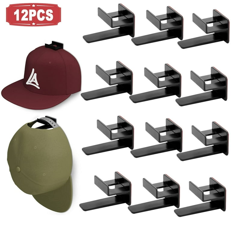 TSV 12Pcs Mount Hanging Baseball Cap Hooks, Adhesive Wall Hat Rack
