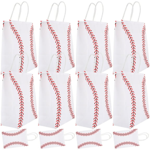 12pcs Baseball Pattern Paper Bags Gift Treat Bags Baseball Themed Party Supplies
