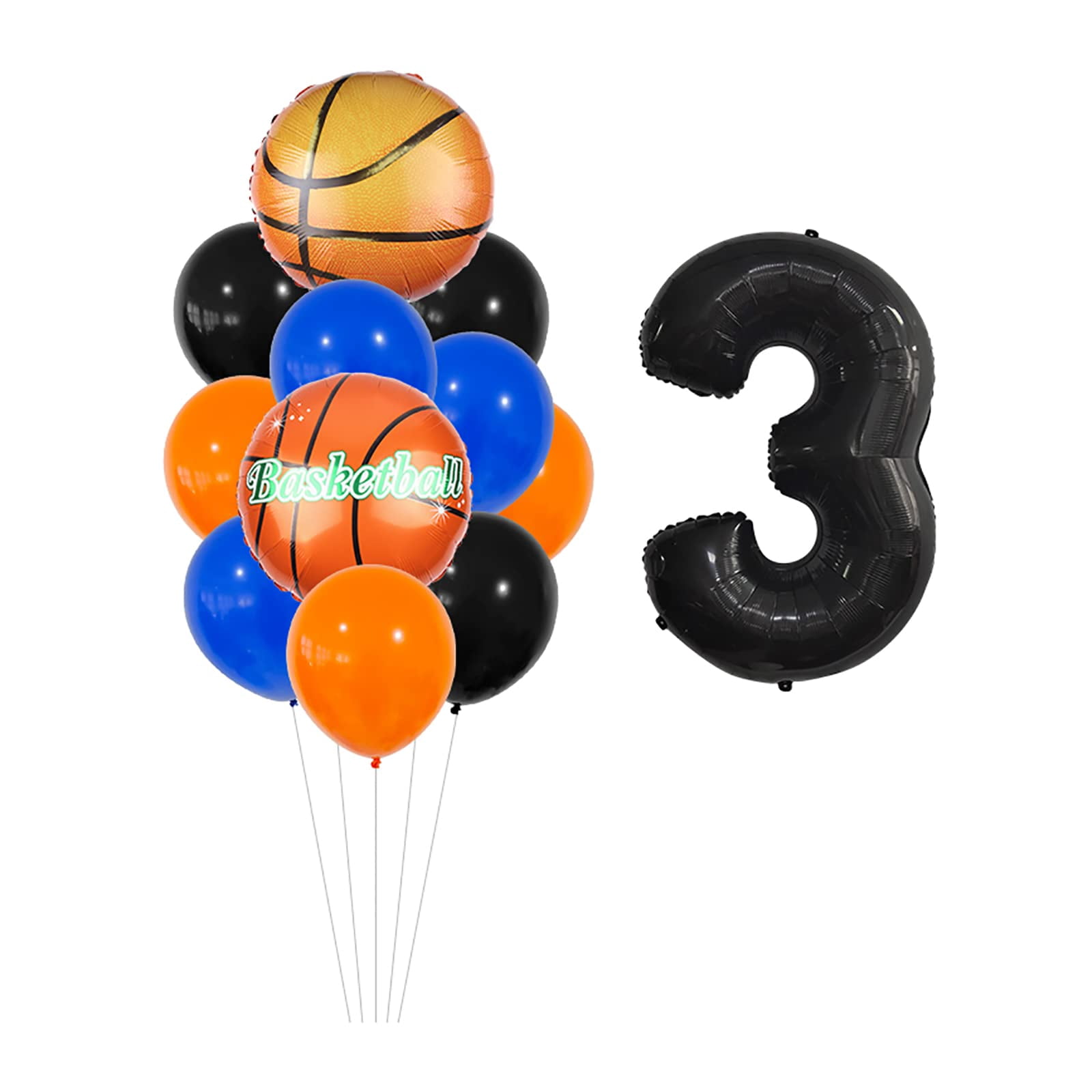 12pcs Basketball Balloons Set STF93 Digit Balloons Latex Confetti Star Basketball Foil Mylar Digital Set for 3rd Birthday Party Decoration Anniversary Event, Black 3rd