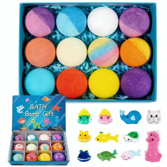 12pcs Bath Bombs with Toys, Bath Bomb with Surprise Inside, Handmade Organic Bubble Bath Ball Gift Set for Birthday, Holidays, Bath Time Fun & Positive Routines