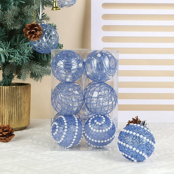 12pcs Beach Coastal Ocean - 70mm/2.7inch Shatterproof Clear Plastic Christmas Ball Ornaments Set with Glitter Painting, Transparent, See-Through, Crystal Baubles, Xmas Tree Decorations