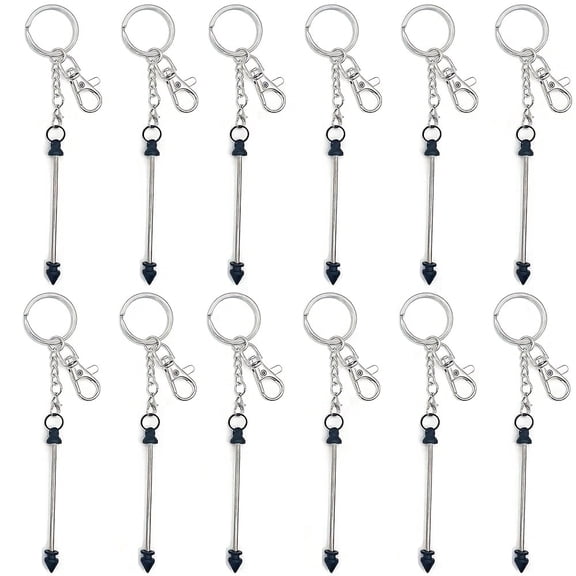 12pcs Beadable Keychain Bar, Silvery Bead Keychain Beaded Keychain for Pendant DIY Alloy Blank Keychain Accessories Bulk for Keychain Making Supplies Jewelry Making