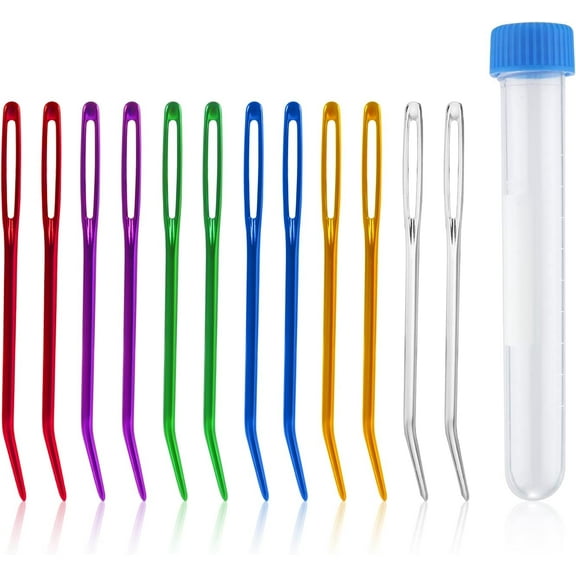 12pcs Bent Tapestry Needles, Large-Eye Blunt Needles Yarn Darning Needle Sewing Knitting Needles Wool Needle Macrame Needle Hand Knitting Needles for DIY Crochet Projects (5 Colors)