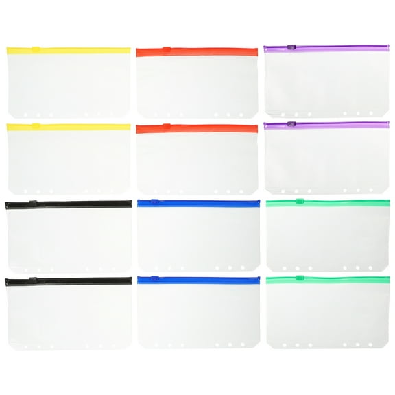 12pcs Binder Pocket Notebook Refills with Zipper PVC Pouch for Business Cards and Small Items Organizer
