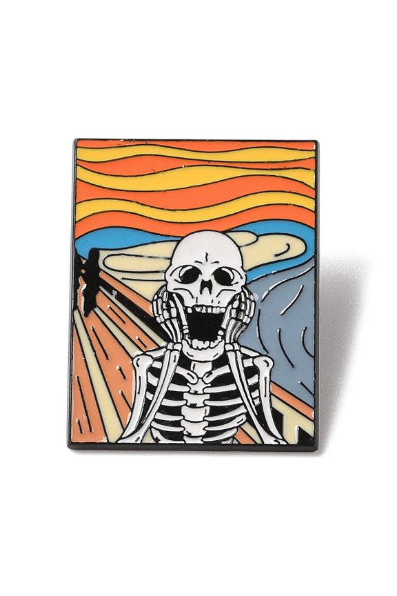 12pcs Black Alloy Brooches Enamel Pins Orange 33x26x1mm