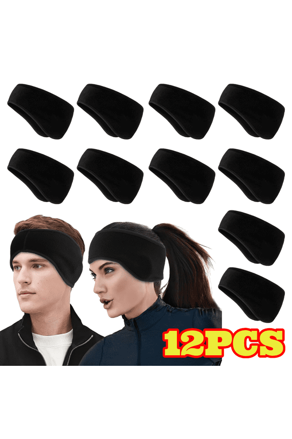 12pcs Black Ear Warmer Headbands for Women Men, Elastic Winter Headband Ear Covers for Sports Running