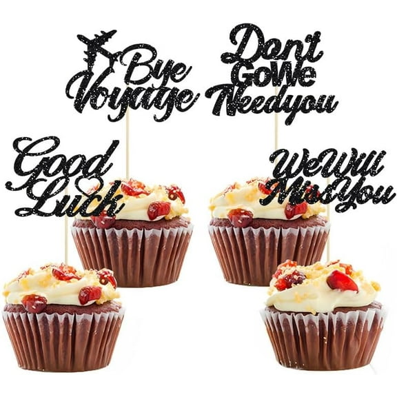 12pcs Black Glitter We Will Miss You Cupcake Toppers Don't Go We Need You Good Luck Bye Voyage Heart Love Heart Cupcake Picks Retirement Theme Going Away Party Cake Decorations