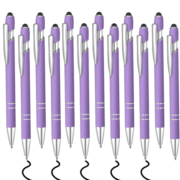 12pcs Black Ink Ballpoint Pens with Stylus Tip, 1.0 mm Metal Pen Stylus Pen for Touch Screens, 2 in 1 Thank You Pen Gift for Friends, Colleagues, Office