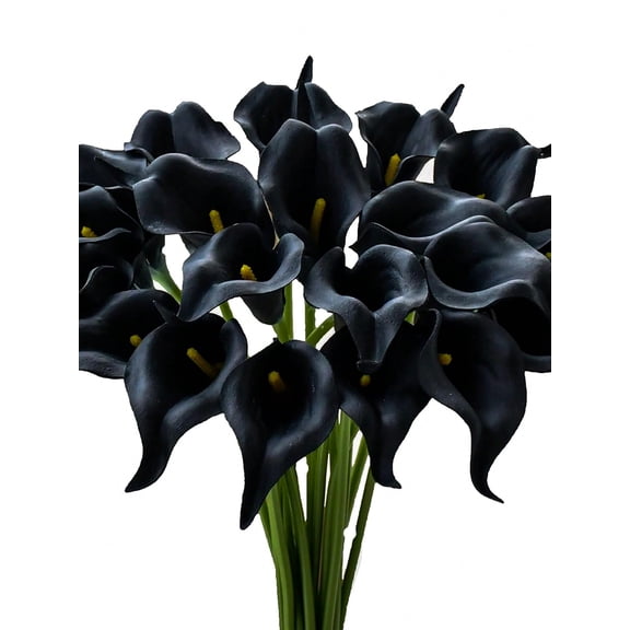 12pcs Black PU Artificial Calla Lily 40cm Fake Floral Bouquet for Home Wedding Garden Holiday Mother Day Birthday Decor