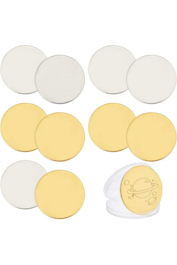 12pcs Blank Challenge Coin 40mm Metal Stamping Blanks Iron Blank Coins Round Engravable Discs for DIY Birthday Gifts Travel Crafts Collection Jewelry Making Golden/Platinum
