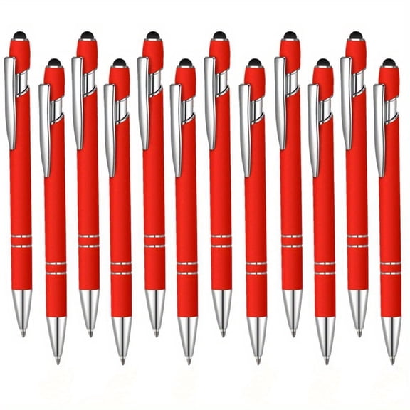 12pcs Blue Ink Ballpoint Pen with Stylus Tip, 1.0 mm Metal Pen Stylus Pen for Touch Screens, 2 in 1 Thank You Pen Gift for Friends, Colleagues, Coworker, Office, Family(Red)