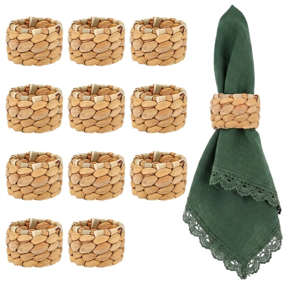 12pcs Boho Woven Napkin Ring Farmhouse Water Hyacinth Rustic Napkin Ring Holder for Table Wedding Decor Christmas Grass