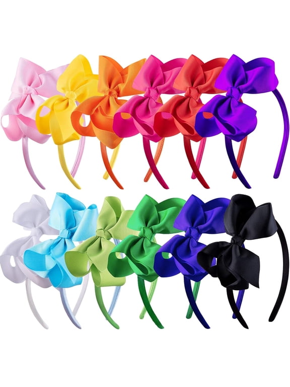 12pcs Bow Headbands for Women, 12 Colors Headband with Ribbon Bow Boutique Grosgrain Headbands