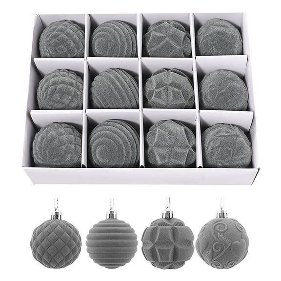 12pcs Boxed Christmas Tree Pendant, Velvet Holiday Decorations, Christmas Tree Decoration, Home Party Ornament