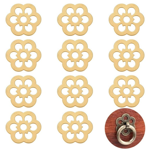 12pcs Brass Backplate Washers Golden Flower Shape Flat Washers 1.3 inch Decorative Gasket Classical Furniture Decoration Hardware for Door Furniture Cabinet Drawer Closet