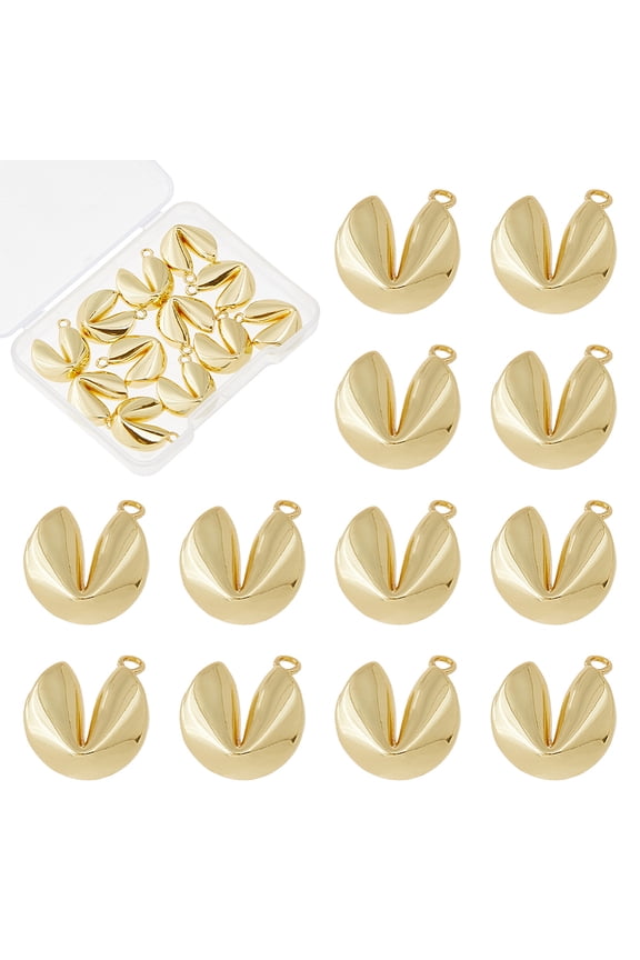 12pcs Brass Pendants Long-Lasting Plated Fortune Cookie Charms Real 18K golden Plated 17x15x5.5mm Hole: 1.6mm