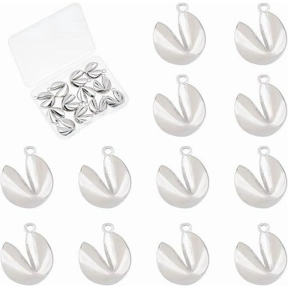 12pcs Brass Pendants Long-Lasting Plated Fortune Cookie Charms Real Platinum Plated 17x15x5.5mm Hole: 1.6mm