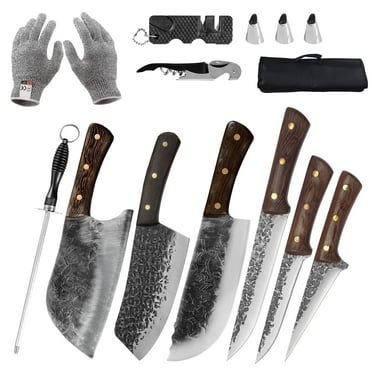 12pcs Butcher Knife Set Hand Forged chef knife Boning Knife With Sheath High Carbon Steel Carving Knife Fish Knife For Kitchen, Camping, BBQ Chef Knife