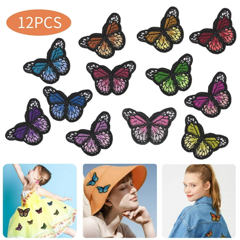 12pcs Embroidery Applique Patches Butterfly Patches Set with 12