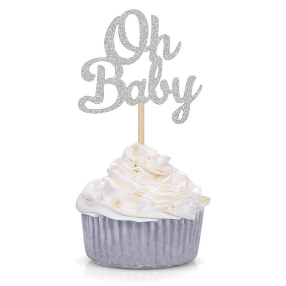 12pcs CT Silver Oh Baby Cupcake Toppers Party Decors Baby's Birthday Party Decors Baby Shower Dessert Picks