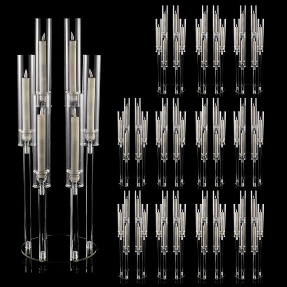 12pcs Candlestick Holde 6 Arm Candelabras Clear Taper Candle Holders Candlestick Holder for Wedding, Party, Dining Table, Anniversary Decor Romantic (Acrylic Material)