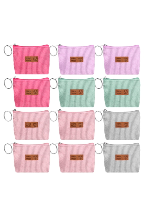 12pcs Canvas Coin Purse, TSV Small Change Purse with Zipper for Women, Compact Coin Pouch for Pocket, Credit Card Key Lipstick Holder