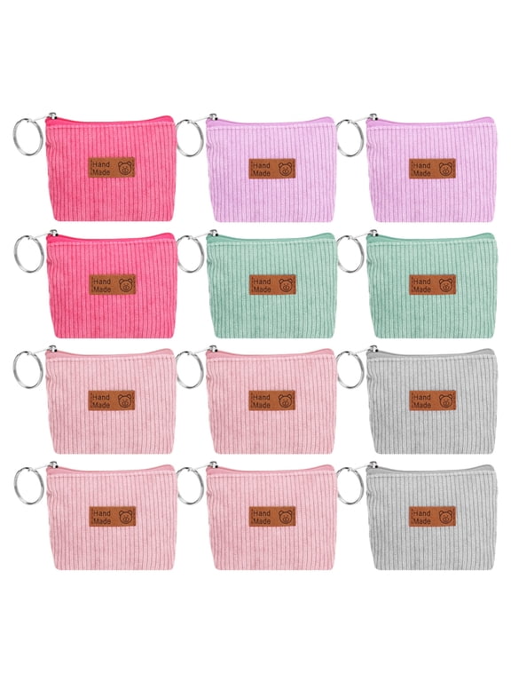 12pcs Canvas Coin Purse, TSV Small Change Purse with Zipper for Women, Compact Coin Pouch for Pocket, Credit Card Key Lipstick Holder