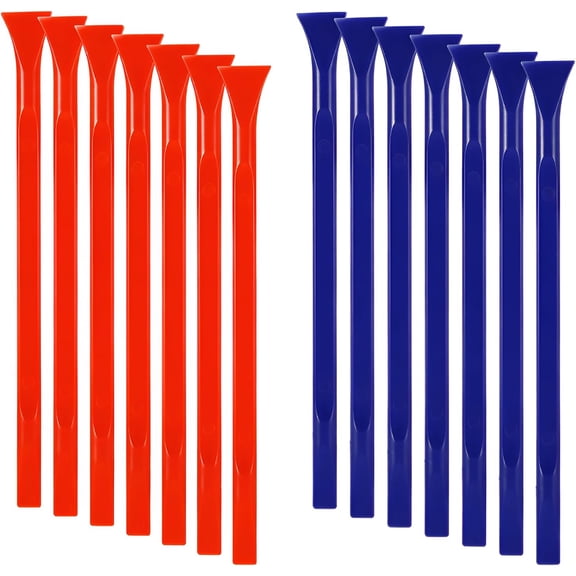 12pcs Carbon Fiber Plastic Scrapers Non Scratch, Multi-Purpose Stiff Label Remover Tool for Tight Spaces, Pen-Shaped Sticker Scraper Tools for Paint, Stickers Label, Kitchen, Crevices (Blue, Orange)