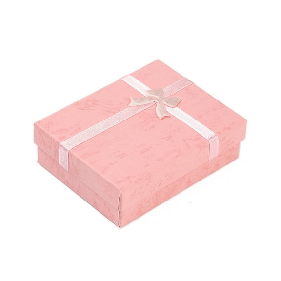 12pcs Cardboard Jewelry set boxes for Necklace Ring Earring Packaging with Bowknot Ribbon Outside and White Sponge Inside Rectangle Pink 9.2x7.2x3.1cm