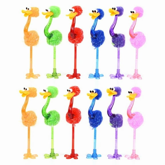 12pcs Cartoon Novelty Ballpoint Pen Decompression Toy 3D Ostrich Outlook Design