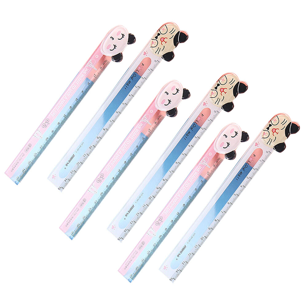 12pcs Cartoon Rulers Student Measurement Tool Plastic Straight Ruler