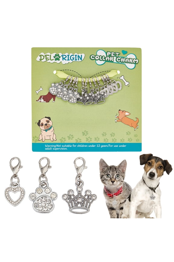 12pcs Cat Dog Charms Pendant 3 Styles Paw Heart Pet Collar Pendants Alloy Rhinestone Key Chain Glitter with Carabiner Jewelry Clip-on Charms DIY