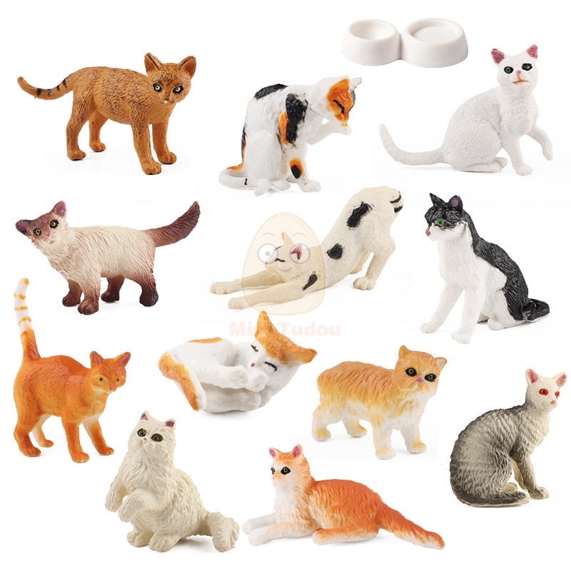 Miniature Multicolor Plastic Cat Figurine Set for Kids