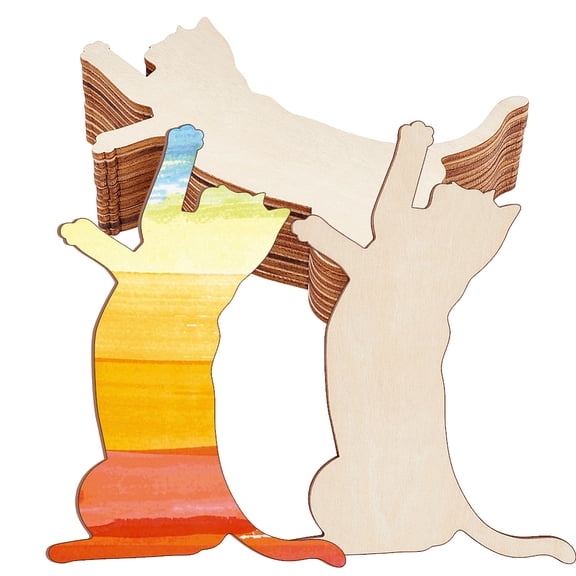 12pcs Cat Shape Unfinished Wood Cutouts BurlyWood 125x85x3mm DIY