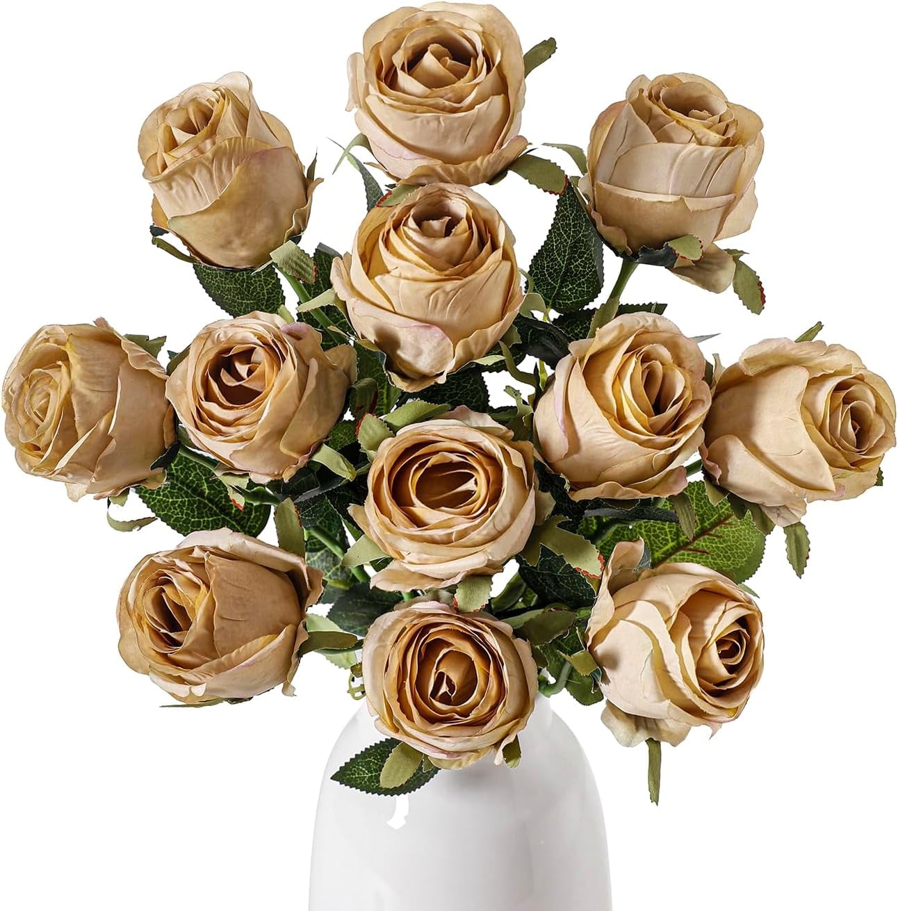 12pcs Champaign Roses Artificial Flowers – Realistic Silk Velvet Fake ...