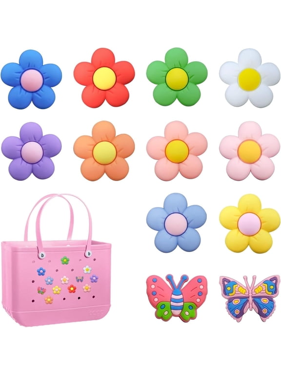 12pcs Charms for Bogg Bag, PVC Beach Charms for Simply Southern Totes, Insert Decorative for Handbag Beach Tote