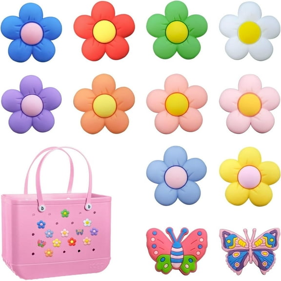 12pcs Charms for Bogg Bag, PVC Beach Charms for Simply Southern Totes, Insert Decorative for Handbag Beach Tote