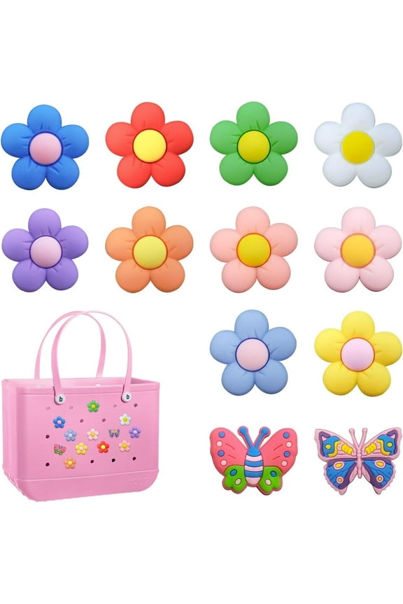 12pcs Charms for Bogg Bag, PVC Beach Charms for Simply Southern Totes, Insert Decorative for Handbag Beach Tote
